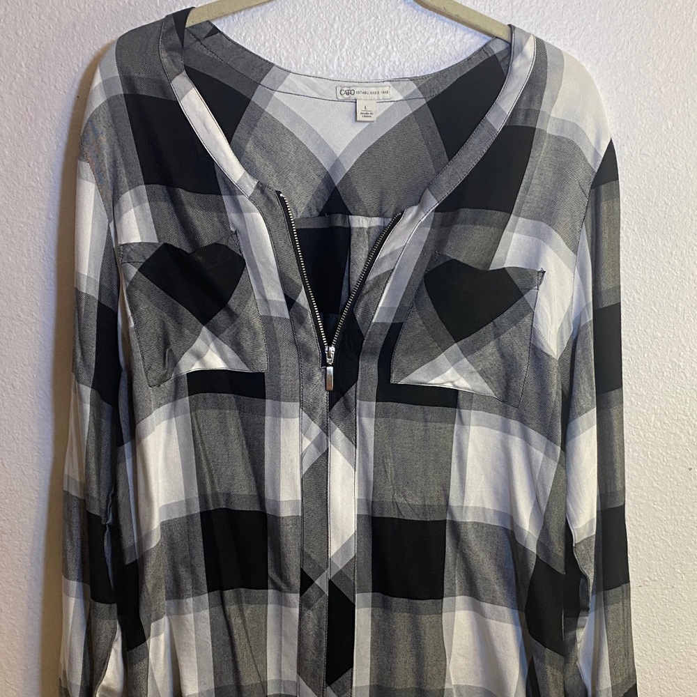 Cato Monochrome Plaid Top